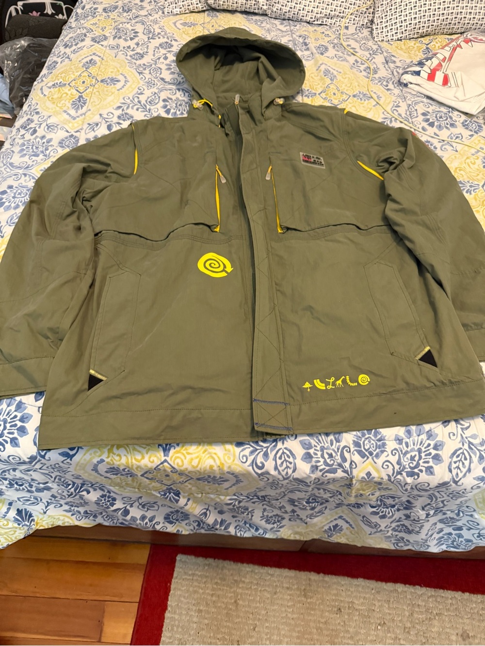 Round Two Olive Green Hooded Jacket with Yellow Accents